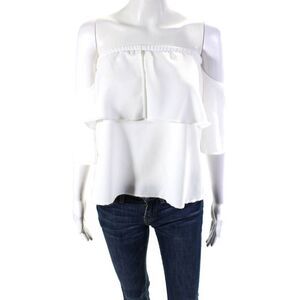Ellelauri Women's Off The Shoulder Short Sleeves Ruffle Blouse White Size L